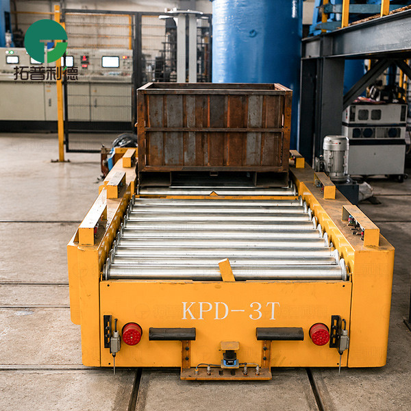 Rail Guided Vehicle with Roller Table for Automated Bin Transfer