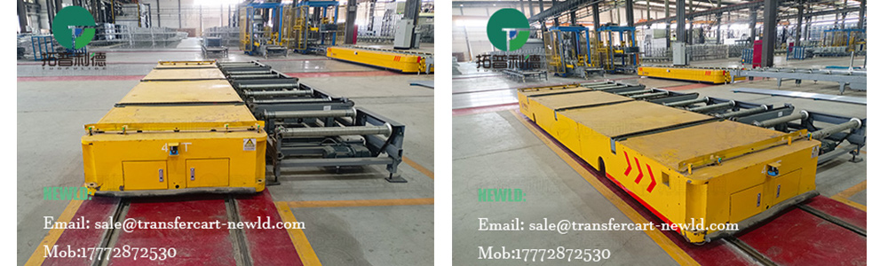 A building material enterprise, facing challenges such as low efficiency from traditional forklift transportation and high equipment wear in high temperature environments We recommend the customized low voltage rail powered RGV system to automate the transportation of panels and concrete prefabricated components within the workshop. This system is specifically designed to meet the demands of the building material industry for heavy-duty loads, high temperature resistance, and continuous operation. I.All-Condition Compatible Core Performance The vehicle body adopts a box-beam frame structure, paired with multi-specification load capacity designs of 3, 4, and 9 tons to accommodate different building material weights. The high temperature resistant low voltage track power technology overcomes the limitations of traditional cables, enabling 24/7 uninterrupted operation and meeting the requirements for working in workshop environments exceeding 60°C. The combination of insulated wheels, ground control cabinets, conductive columns, and carbon brushes ensures safe and stable track power supply, eliminating the risk of electric leakage. II. Intelligent and Efficient Transportation Solution Equipped with a wireless remote control + intelligent coding control system, operators can set paths via a handheld controller or central control screen. The system automatically completes the entire process of positioning (with an accuracy of ±5mm), docking, loading, and unloading, improving efficiency by three times compared to manual forklift operations. The conveyor chain/roller tabletop is customized on-demand, perfectly matching diverse transportation needs such as flat panel placement or rolling prefabricated components. It is complemented by a three-color audible and visual warning light and an emergency stop button to ensure safety during human-machine collaboration. III. Green Heavy Duty Sustainable Value Full electric drive achieves "zero emissions," aligning with eco-friendly production requirements. The precise docking feature addresses material collision damage common in traditional transportation, reducing annual material waste rates by 15%. Automated system operation lowers labor costs, with an estimated payback period of 2 years. Implementation Results: After project deployment, the workshop's daily transportation volume increased to hundreds of trips, and labor costs were reduced by 60%. Applicable Scenarios: This system has been widely applied in building material production workshops for ceramics, stone, concrete, etc., and is particularly suitable for transportation scenarios involving heavy loads, long distances, high frequency, and demanding environmental conditions.